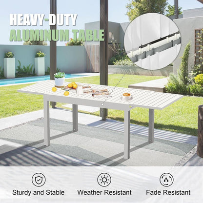 Aluminum Patio Extendable Dining Table 35"- 71", Adjustable Indoor Outdoor Patio Dining Table with E-Coating for 4-6 Person Garden Lawn Porch Bistro Furniture, Elegant Ivory White