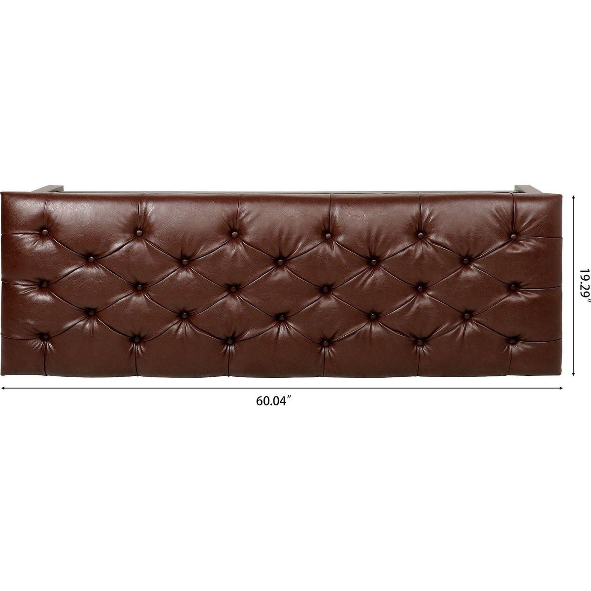 Bedroom End of Bed Bench Tufted Upholstered End of Bed Bench End of Bed Entrance Shoe Bench, 60" with Nailhead Trim and Shelf Bedroom Upholstered Leather Bench Living Room Shoe Rack Footstool (brown)