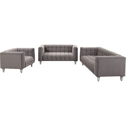 Modern 3-piece sofa set with solid wood legs, buttoned tufted backrest, Dutch fleece upholstered sofa set including three-seater sofa, double seat and living room furniture set single chair, gray