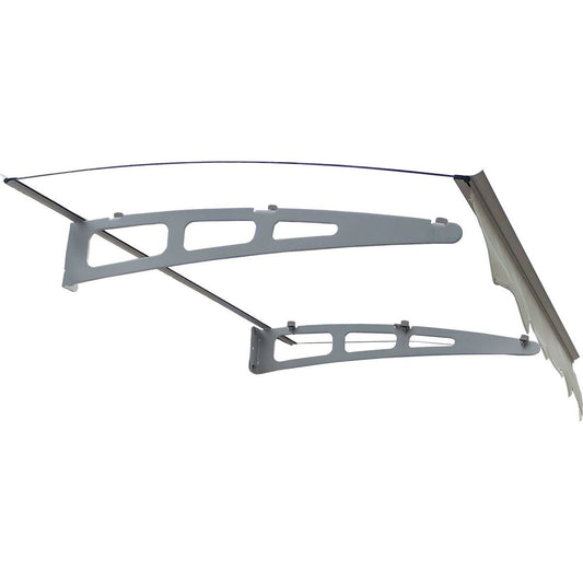 GarLUGH DA4734C Series Door Window Awning Made of 0.137 Inch Thick Crystal Solid Polycarbonate Sheet and Aluminum Alloy with Valance in size of 47" Wide x 34" Deep for Masonry Concrete Wall