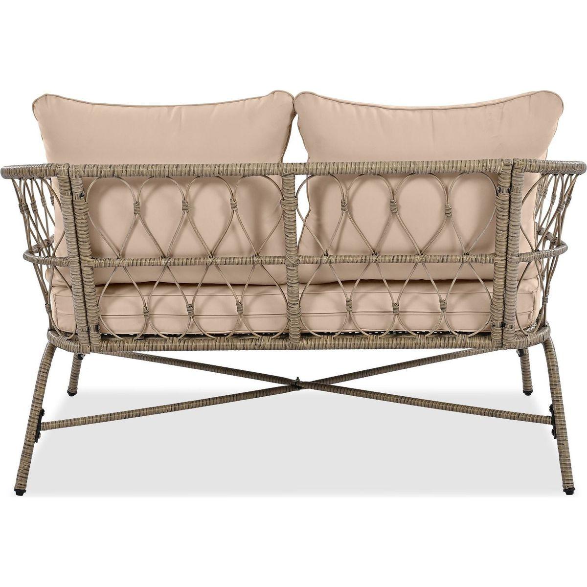 GO Bohemia-inspired 4-Person Outdoor Seating Group With Removable Cushions, Conversation Patio Set With Wood Tabletop, Beige