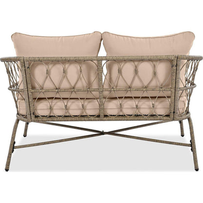 GO Bohemia-inspired 4-Person Outdoor Seating Group With Removable Cushions, Conversation Patio Set With Wood Tabletop, Beige