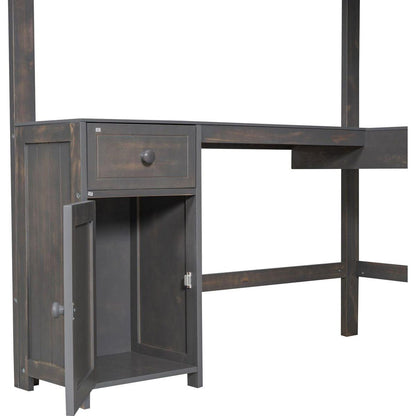 Full Size Loft Bed with U-shaped Desk, Drawers and Storage Shelves, Antique Brown