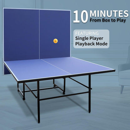 9ft Mid-Size Table Tennis Table Foldable & Portable Ping Pong Table Set for Indoor & Outdoor Games with Net, 2 Table Tennis Paddles and 3 Balls
