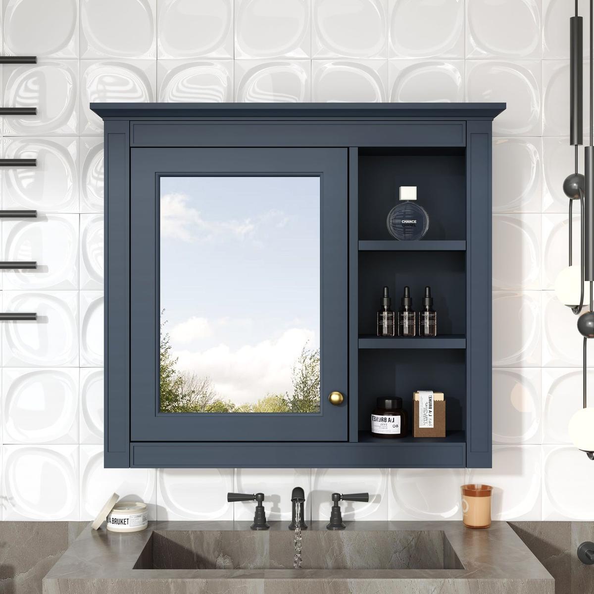 30" x 28" Medicine Cabinet, Wall Mounted Bathroom Storage Cabinet, Modern Bathroom Wall Cabinet with Mirror,Medicine Cabinet, Mirror Cabinet with 3 Open Shelves (Not Include Bathroom Vanity)