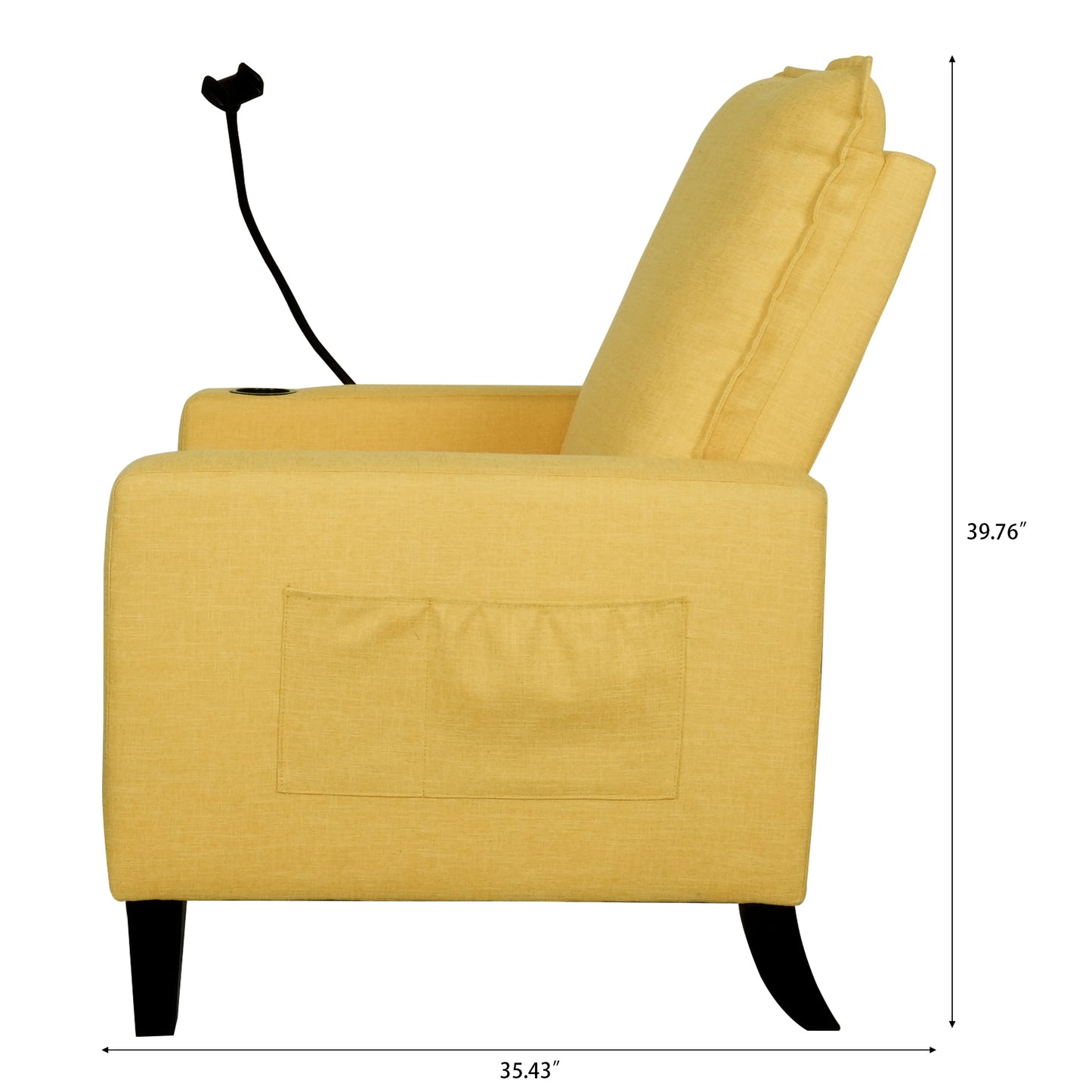 Recliner Chairs for Adults, Adjustable Recliner Sofa with Mobile Phone Holder & Cup Holder, Modern Reclining Chairs Fabric Push Back Recliner Chairs for Living Room, Bedroom, YELLOW