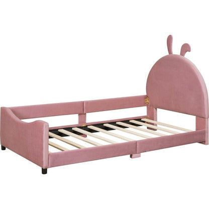 Twin Size Upholstered Daybed with Rabbit Ear Shaped Headboard, Pink