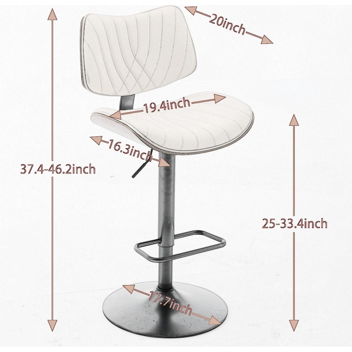 Walnut Bentwood Bar Stools Mid Century Modern Adjustable Counter Height Black Leather Upholstered 360Swivel Bar Chairs for Kitchen Island/Dining Room/Cafe, 1 chair/1carton,Beige