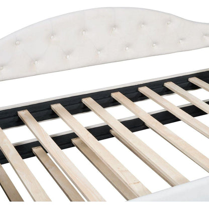 Twin Size Tufted Upholstered Daybed with Trundle, Velvet Sofabed with USB&Type-C Charging Ports,No Box-spring Needed, Beige