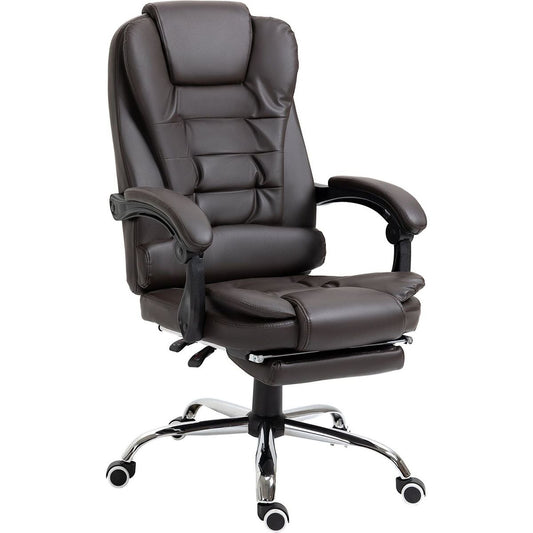 High Back Ergonomic Executive Office Chair, PU Leather Computer Chair with Retractable Footrest, Lumbar Support, Padded Headrest and Armrest, Coffee