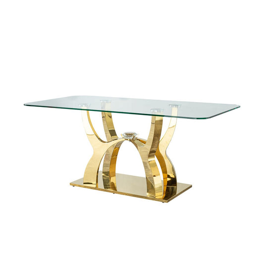 Gold stainless steel dining table  70.08 inch  tempered glass top