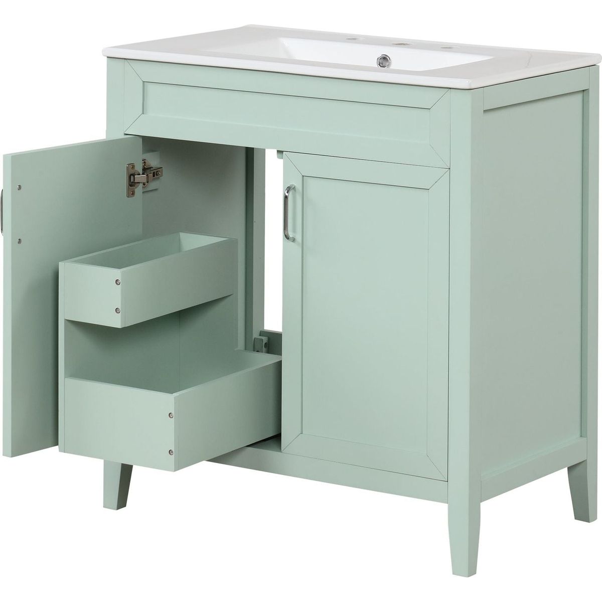 30" Bathroom Vanity with Sink, Multi-functional Bathroom Cabinet with Doors and Drawers, Solid Frame and MDF Board, Green