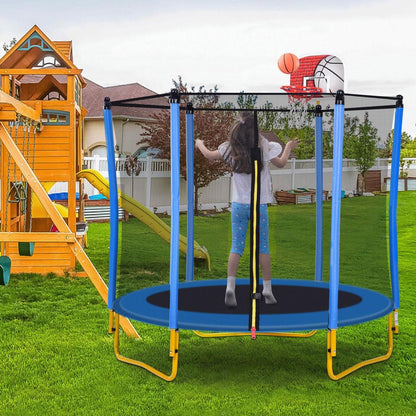 5.5FT Trampoline for Kids - 65" Outdoor & Indoor Mini Toddler Trampoline with Enclosure, Basketball Hoop and Ball Included