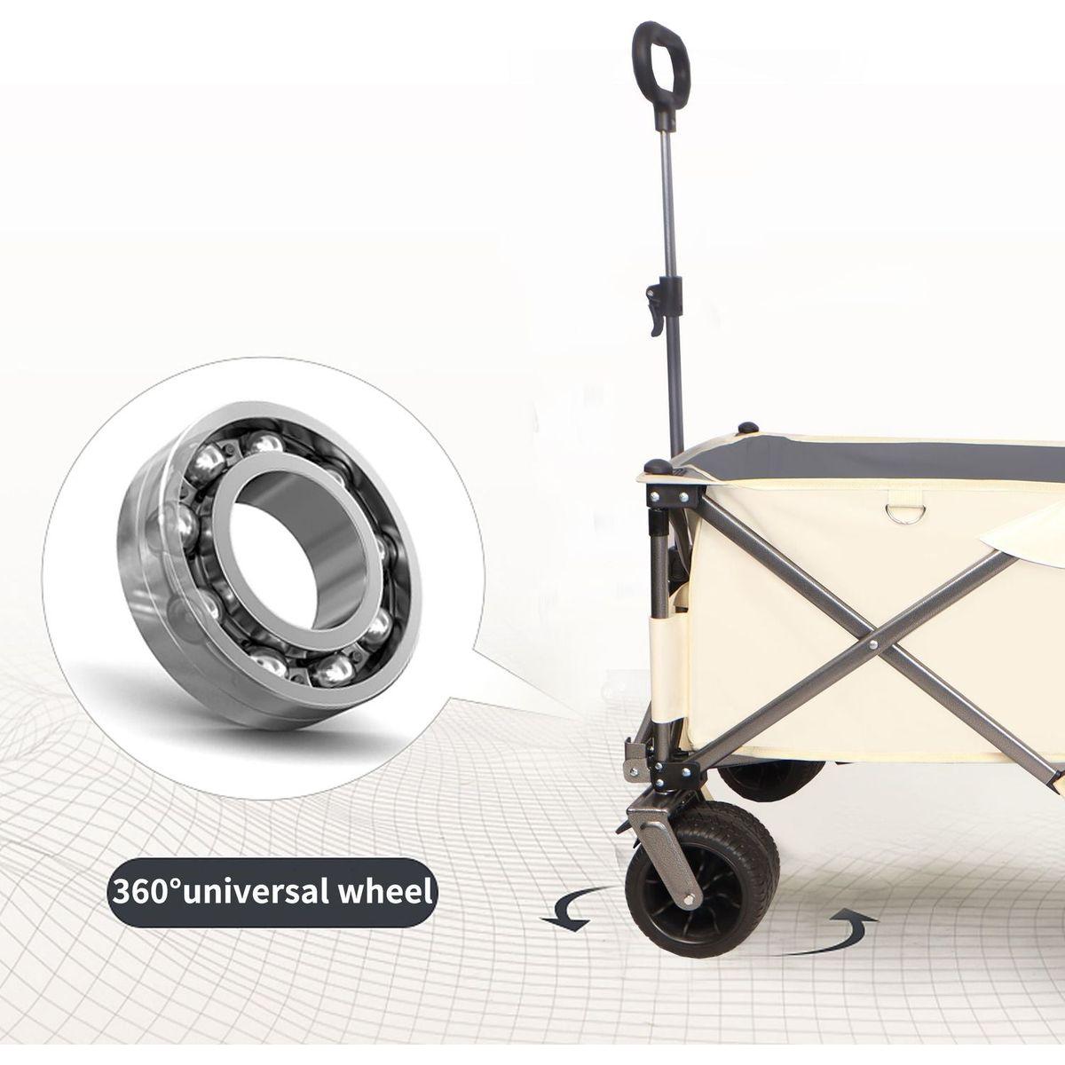 Folding Wagon, Heavy Duty Utility Beach Wagon Cart for Sand with Big Wheels, Adjustable Handle&Drink Holders for Shopping, Camping,Garden and Outdoor