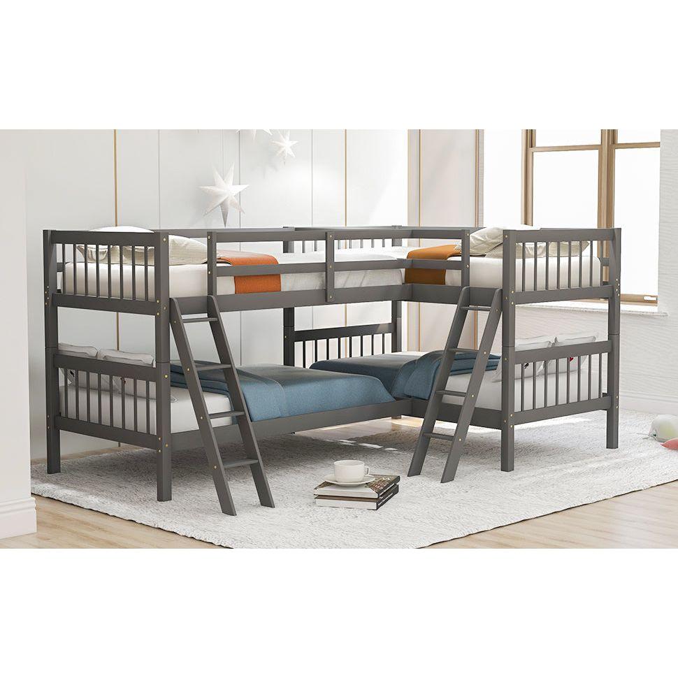 L-Shaped Bunk Bed with Ladder,Twin Size-Gray