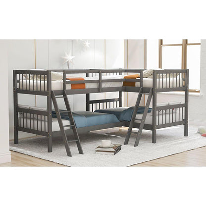 L-Shaped Bunk Bed with Ladder,Twin Size-Gray