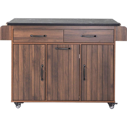 Kitchen Island with Trash Can Storage Cabinet, Kitchen Cart with Drop Leaf, Spice Rack, Towel Rack and Drawer, Rolling Kitchen Island on Wheels with Adjustable Shelf, Walnut Brown