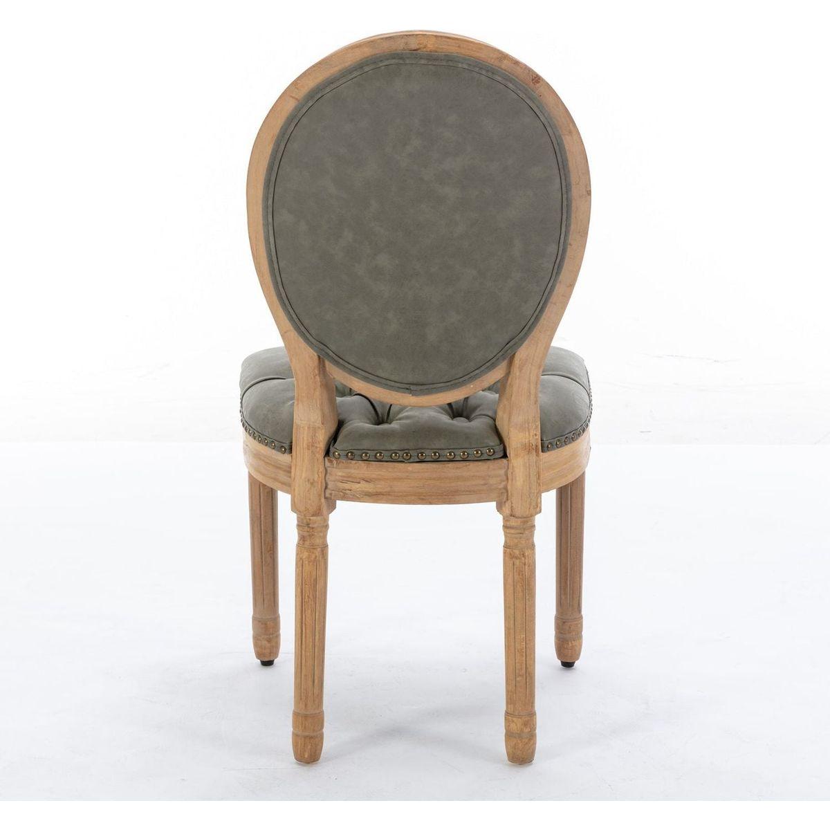 French Style Solid Wood Frame Antique Painting,Hand-pulled buckle decoration PU artificial leather Dining Chair with Nailhead Trim, Wood Legs,Set of 2,White Pine Green