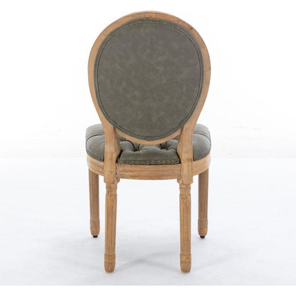 French Style Solid Wood Frame Antique Painting,Hand-pulled buckle decoration PU artificial leather Dining Chair with Nailhead Trim, Wood Legs,Set of 2,White Pine Green