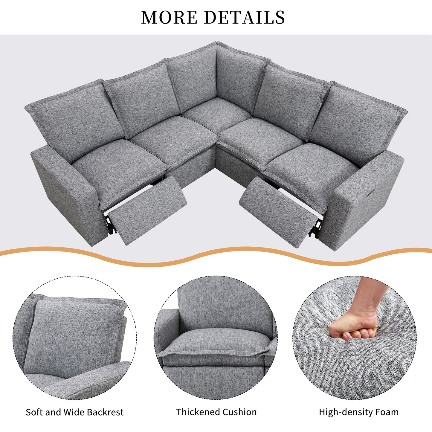 Power Recliner Chair Home Theater Seating Soft Chair with USB Port for Living Room, Bedroom, Theater room, Grey