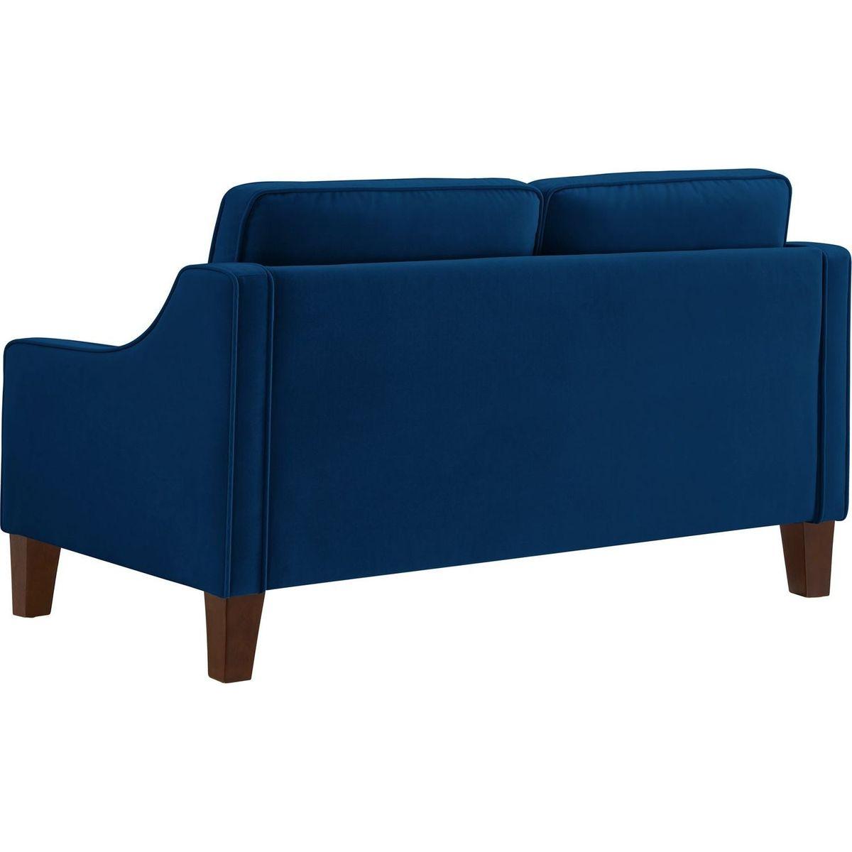 Modern Loveseat sofa for Living Room, Upholstered Velvet Small Couch with Wooden Legs for Livingroom Bedroom, Navy
