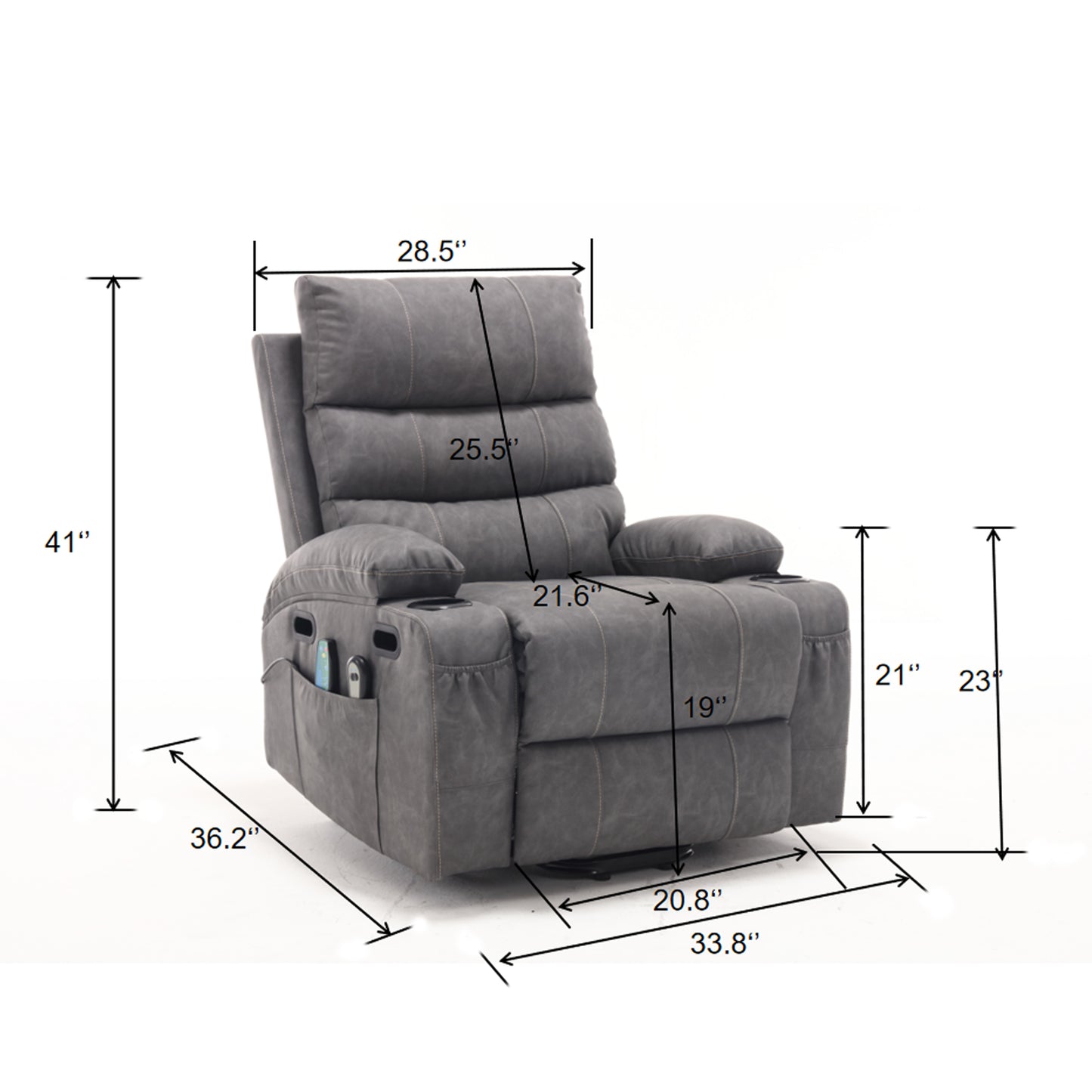 21"seat width,large size Electric Power Lift Recliner Chair Sofa for Elderly, 8 point vibration Massage and lumber heat, Remote Control, Side Pockets and Cup Holders, cozy fabric, overstuffed arm pu