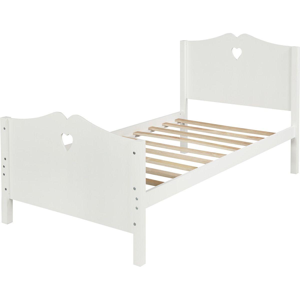 Bed Frame Twin Platform Bed with Wood Slat Support and Headboard and Footboard (White)