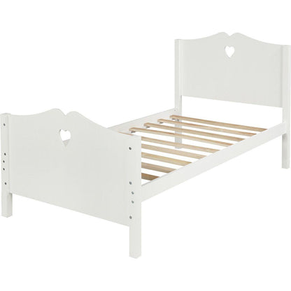 Bed Frame Twin Platform Bed with Wood Slat Support and Headboard and Footboard (White)