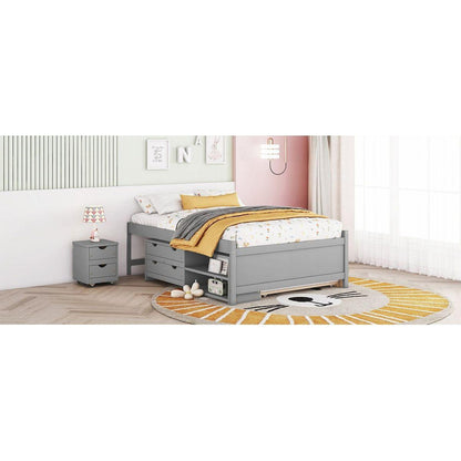 Versatile Full Bed with Trundle,Under bed Storage Box and Nightstand .Grey