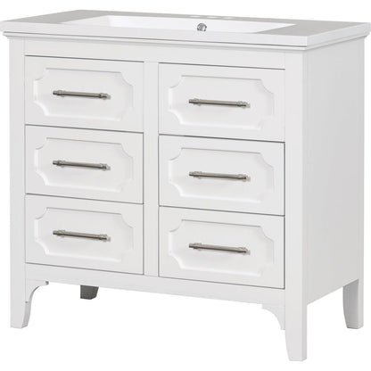 36" Bathroom Vanity with Resin Sink Combo, Free Standing Single Vanity Set with Four Drawers, Solid Wood Frame Bathroom Storage Cabinet