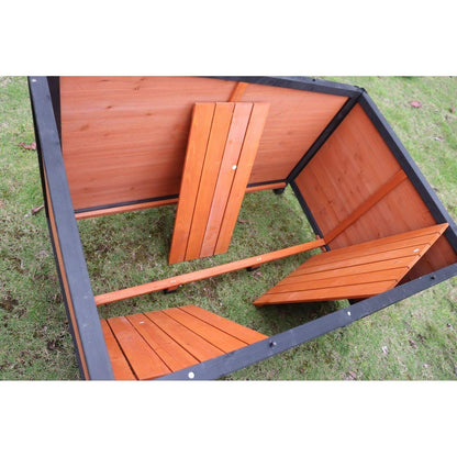 46"Dog House Outdoor & Indoor Wooden Dog Kennel for Winter with Raised Feet Weatherproof for Large Dogs(Gold red and black)PVC waterproof roof(L)