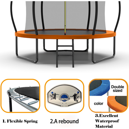 10FT Recreational Trampoline with Enclosure for Kids Adults, ASTM Approved, Outdoor Trampoline with Wind Stakes and Ladder for Kids Apex Series, 10 FOOT Trampoline