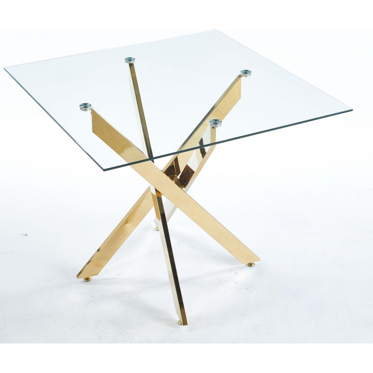 Dining Table with cross metal leg and tempered glass,Modern Space Saving Kitchen Table for Living Room,chrome legs,Square table,golden legs,90x90x75cm
