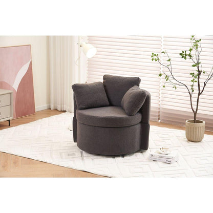Teddy Fabric Swivel And Storage Chair With Back Cushion For Living Room,Dark Gray