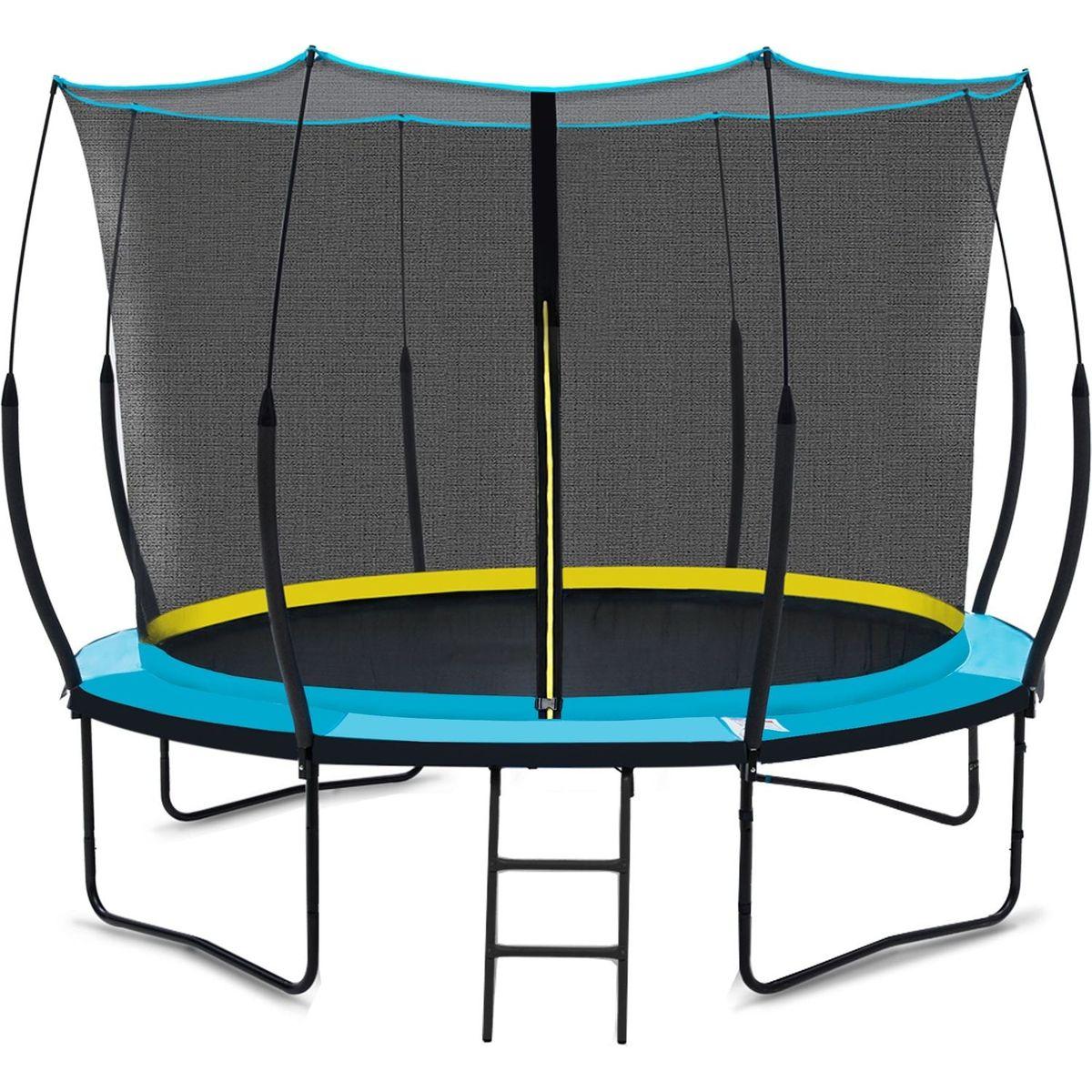 YC 10FT Recreational Trampolines with Enclosure for Kids and Adults with Patented Fiberglass Poles Pumpkin - Blue