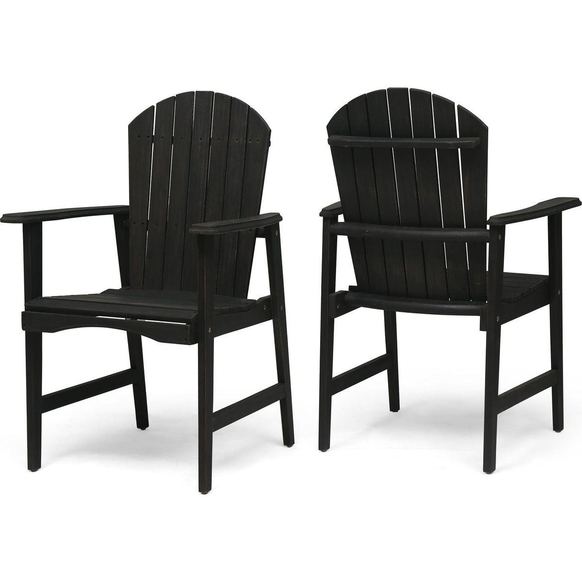 Outdoor Weather Resistant Acacia Wood Adirondack Dining Chairs (Set of 2), Dark Gray Finish