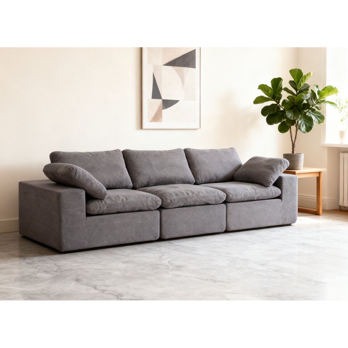 Chenille Fabric Upholstered Sofa, Oversized Comfy Cloud 3-Seater Sofa Couch, Double Plush Cushion for Living Room,Grey