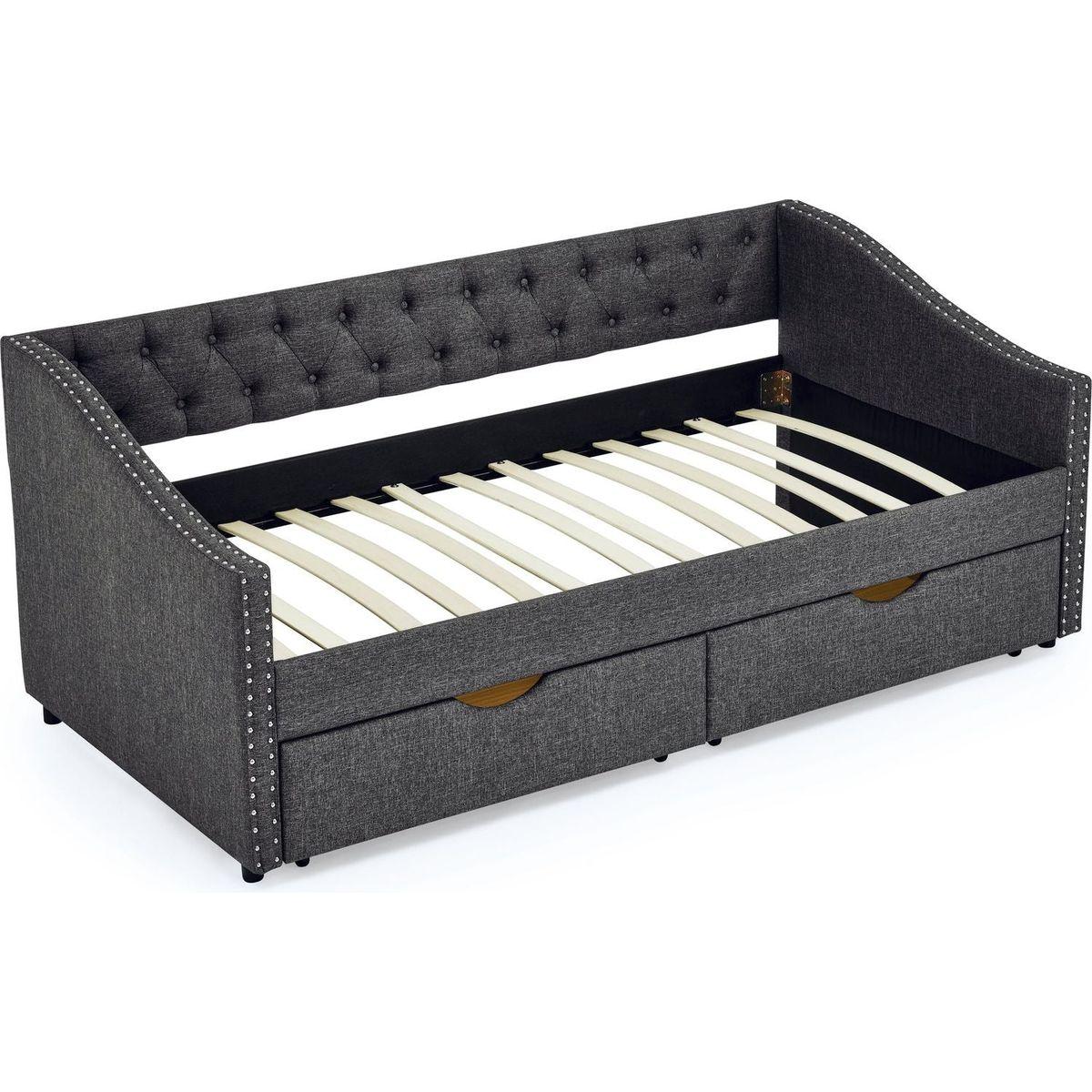 Twin Size Daybed with Drawers Upholstered Tufted Sofa Bed, with Button on Back and Copper Nail on Waved Shape Arms(81.5"x4"x30.5")