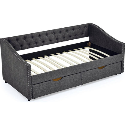 Twin Size Daybed with Drawers Upholstered Tufted Sofa Bed, with Button on Back and Copper Nail on Waved Shape Arms(81.5"x4"x30.5")