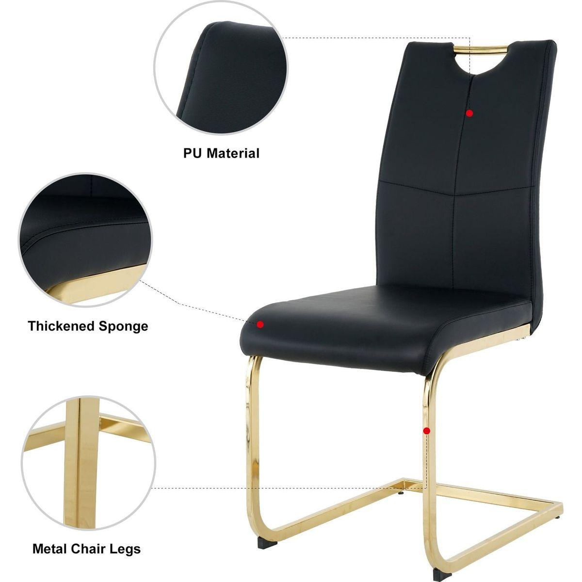 Modern Dining Chairs with Faux Leather Padded Seat Dining Living Room Chairs Upholstered Chair with gold Metal Legs Design for Kitchen, Living, Bedroom, Dining Room Side Chairs Set of 2