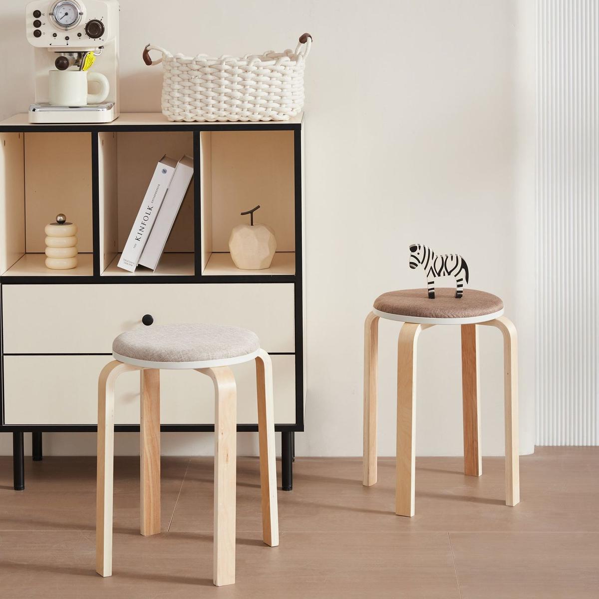 Set of 4 Stackable Stools, Round Backless Chairs for Dining Room, Kitchen, Classroom(Coffee color) - Streamdale Furniture