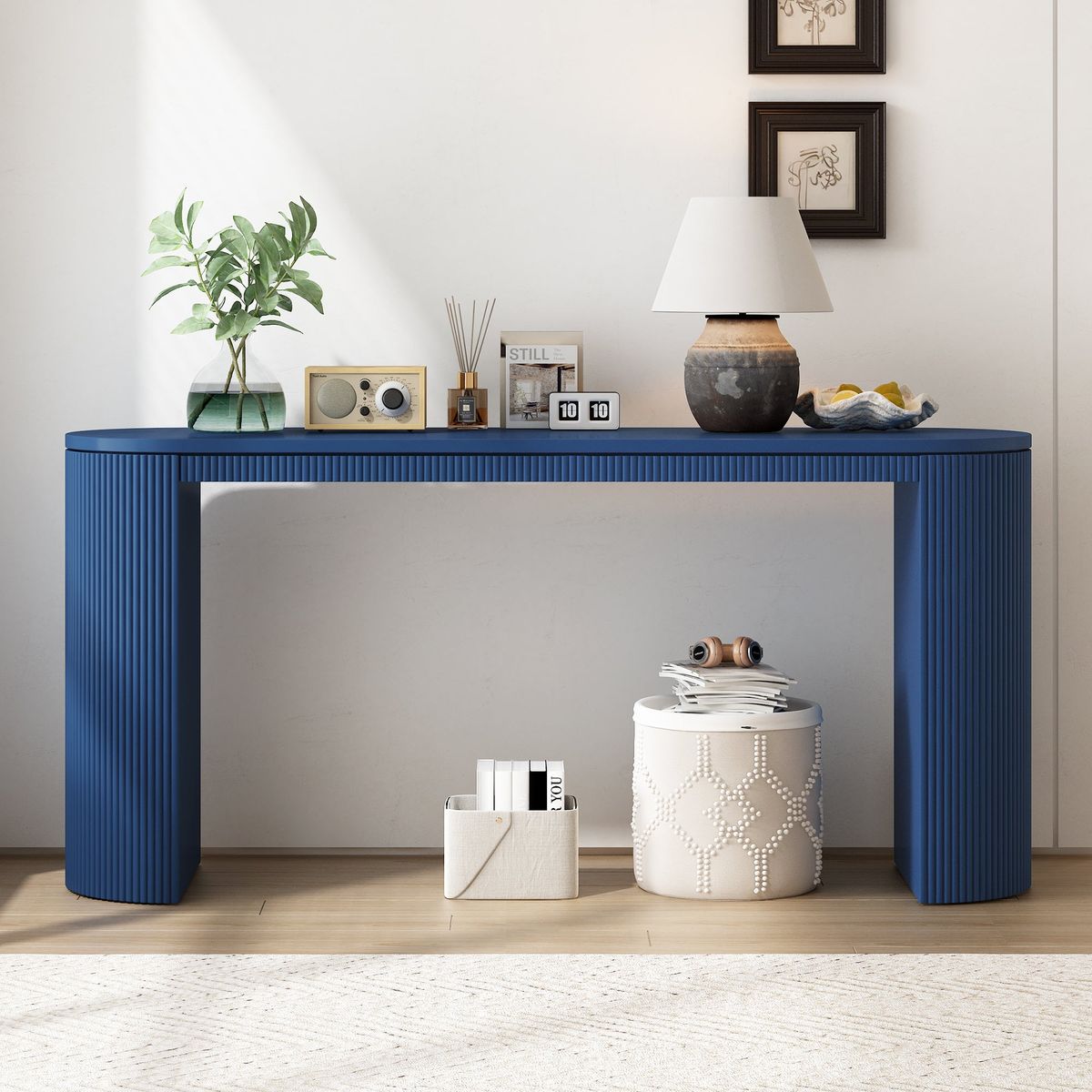 U_STYLE  Curved Design Console Table with Unique Vertical Stripe Design ,Suitable for Living Room,Study and Entrance