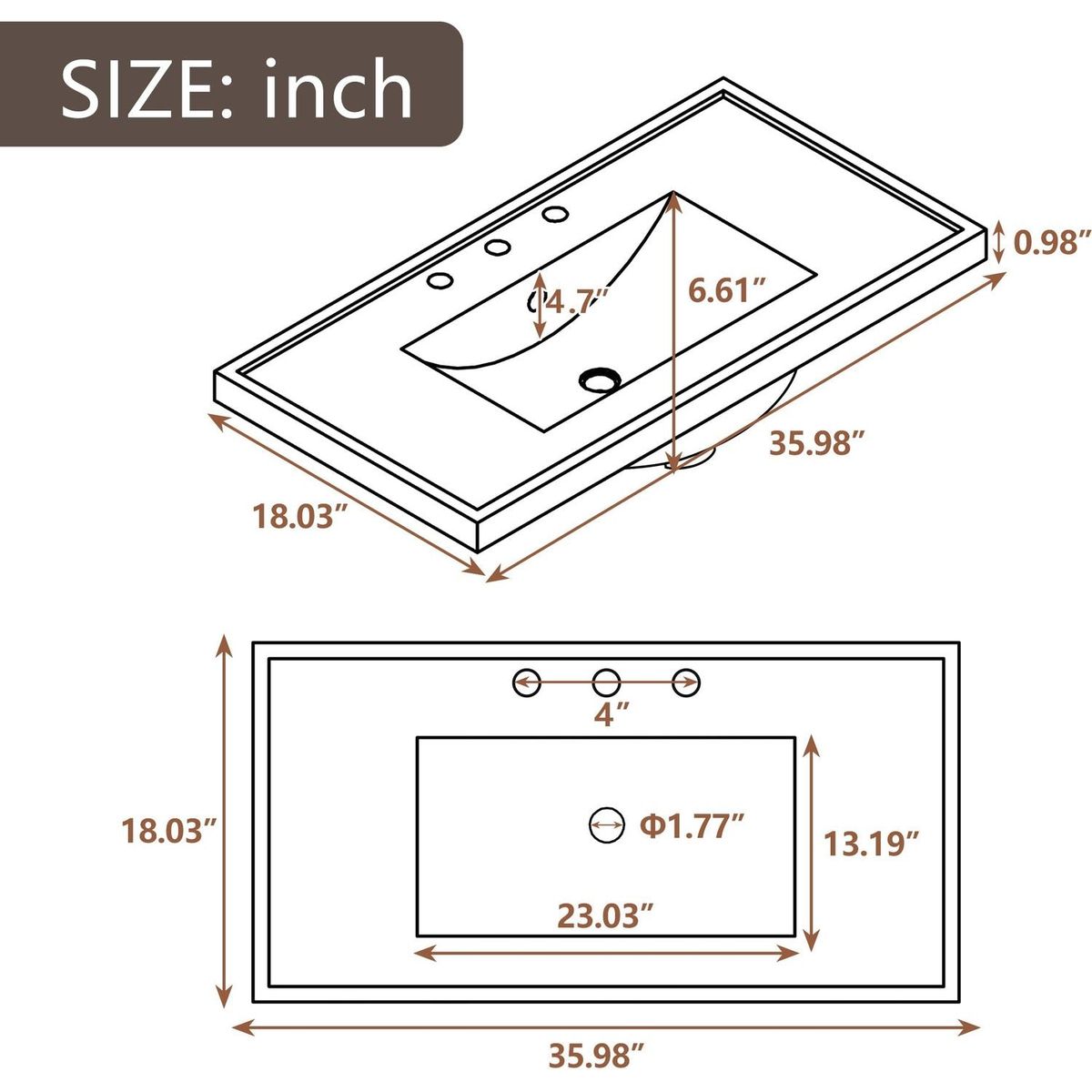 36" Bathroom Vanity with Sink Combo, Six Drawers, Multi-Functional Drawer Divider, Adjustable Shelf, Grey