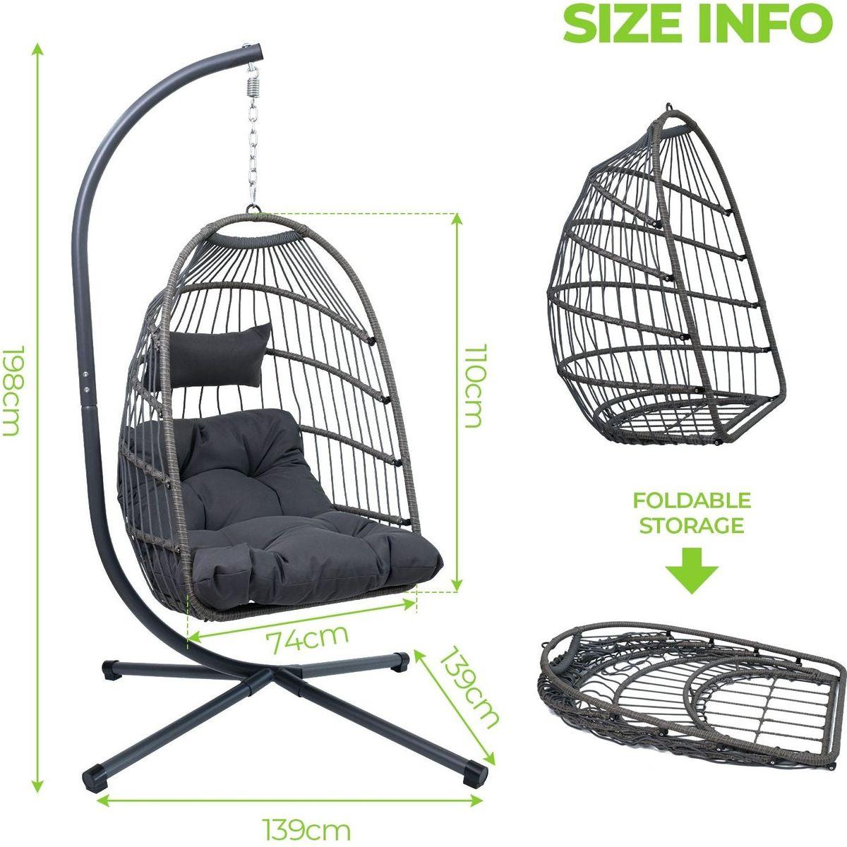 Outdoor Egg Hanging Chair with Stand, Patio Wicker Swing Egg Chair Indoor Swinging Chair Outdoor Hammock Egg Chair