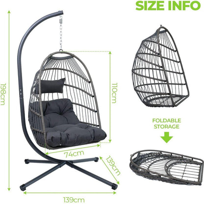 Outdoor Egg Hanging Chair with Stand, Patio Wicker Swing Egg Chair Indoor Swinging Chair Outdoor Hammock Egg Chair