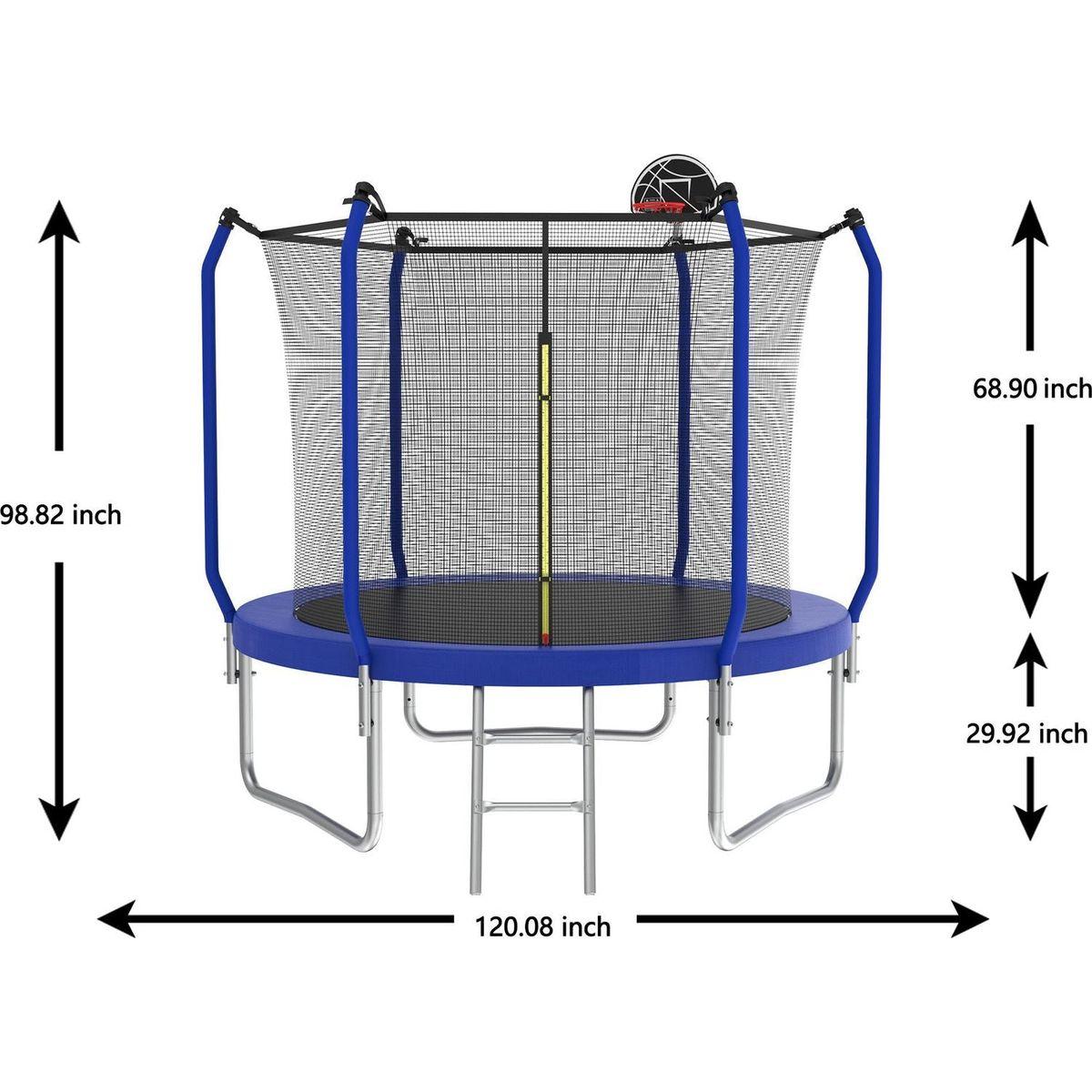 10FT Trampoline with Basketball Hoop, ASTM Approved Reinforced Type Outdoor Trampoline with Enclosure Net