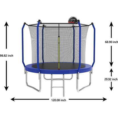 10FT Trampoline with Basketball Hoop, ASTM Approved Reinforced Type Outdoor Trampoline with Enclosure Net