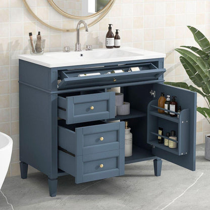 36" Bathroom Vanity with Top Sink, Modern Bathroom Storage Cabinet with 2 Drawers and a Tip-out Drawer, Single Sink Bathroom Vanity