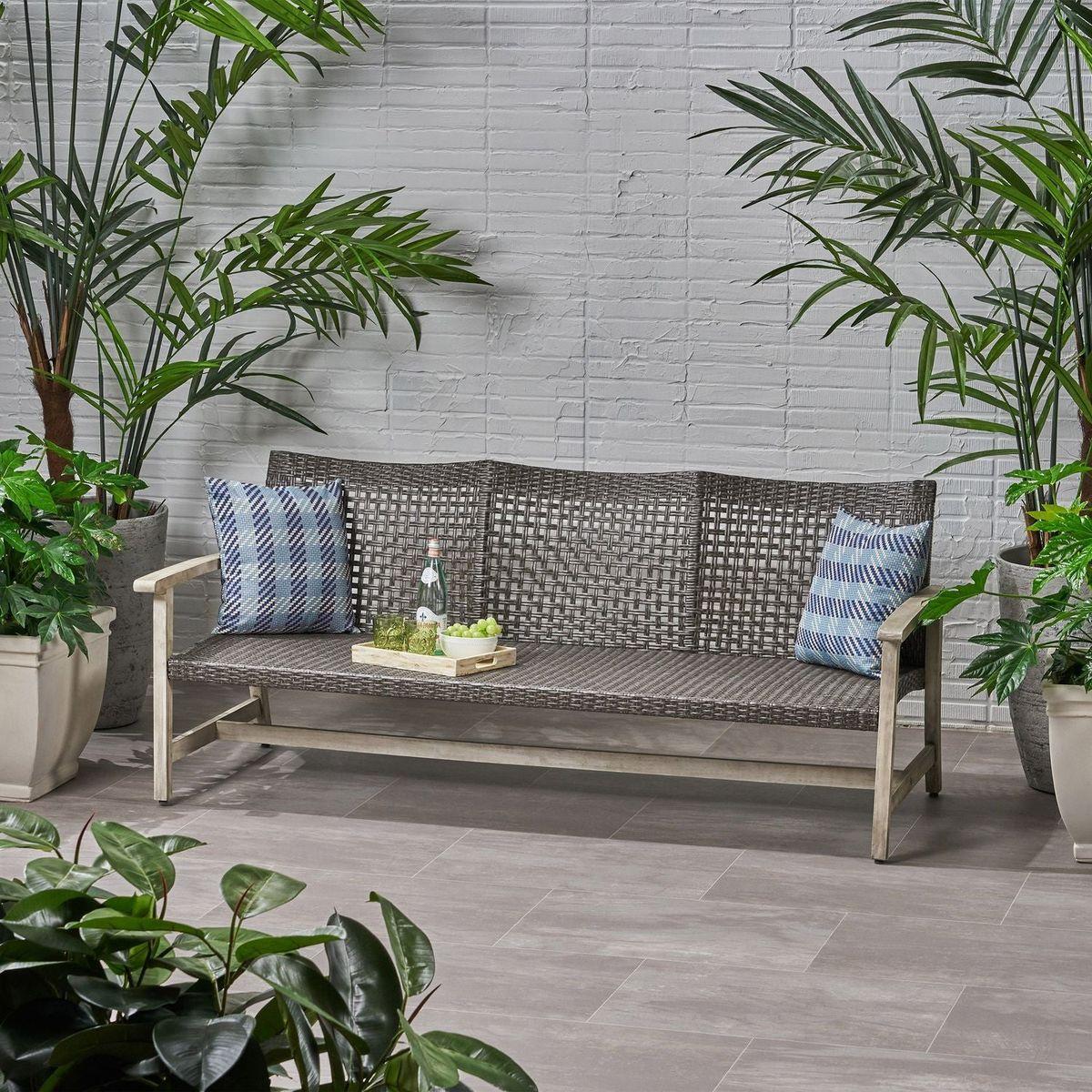 HAMPTON WOOD + WICKER 3 SEATER