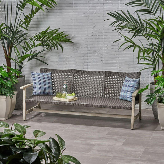HAMPTON WOOD + WICKER 3 SEATER